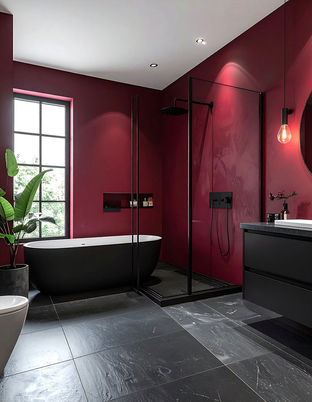 Burgundy and black bathroom - 30 burgundy bathroom ideas