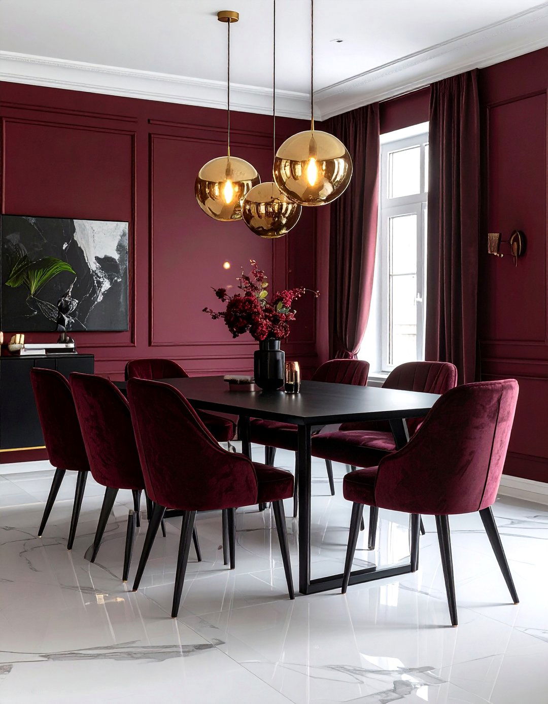 Burgundy and black dining room - 30 burgundy dining room ideas