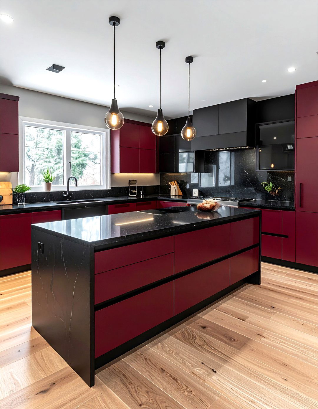 Burgundy and black kitchen - 30 burgundy kitchen ideas
