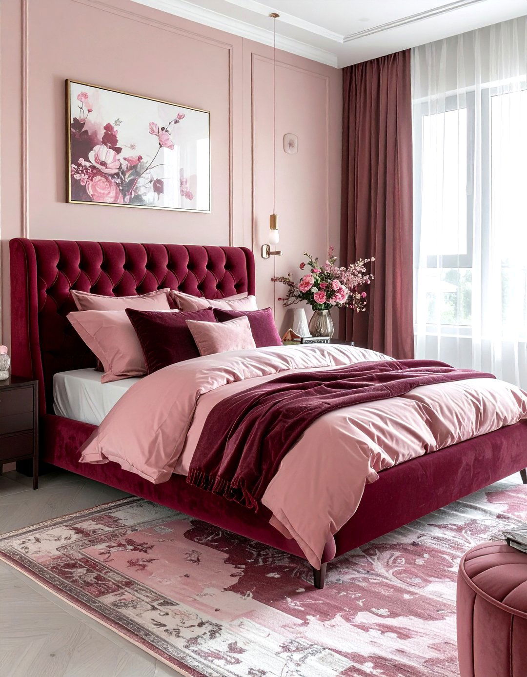 Burgundy and blush pink bedroom - 30 burgundy bedroom color schemes