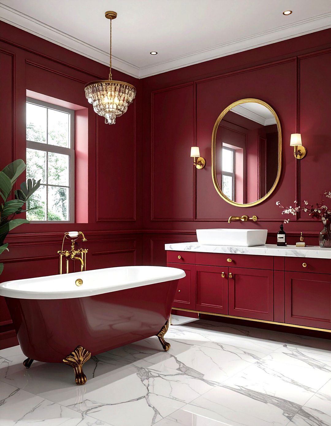 Burgundy and brass bathroom - 30 burgundy bathroom ideas
