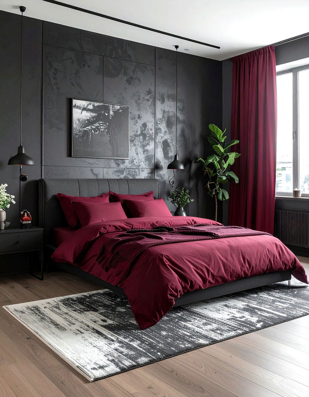 Burgundy and charcoal gray bedroom - 30 burgundy bedroom color schemes