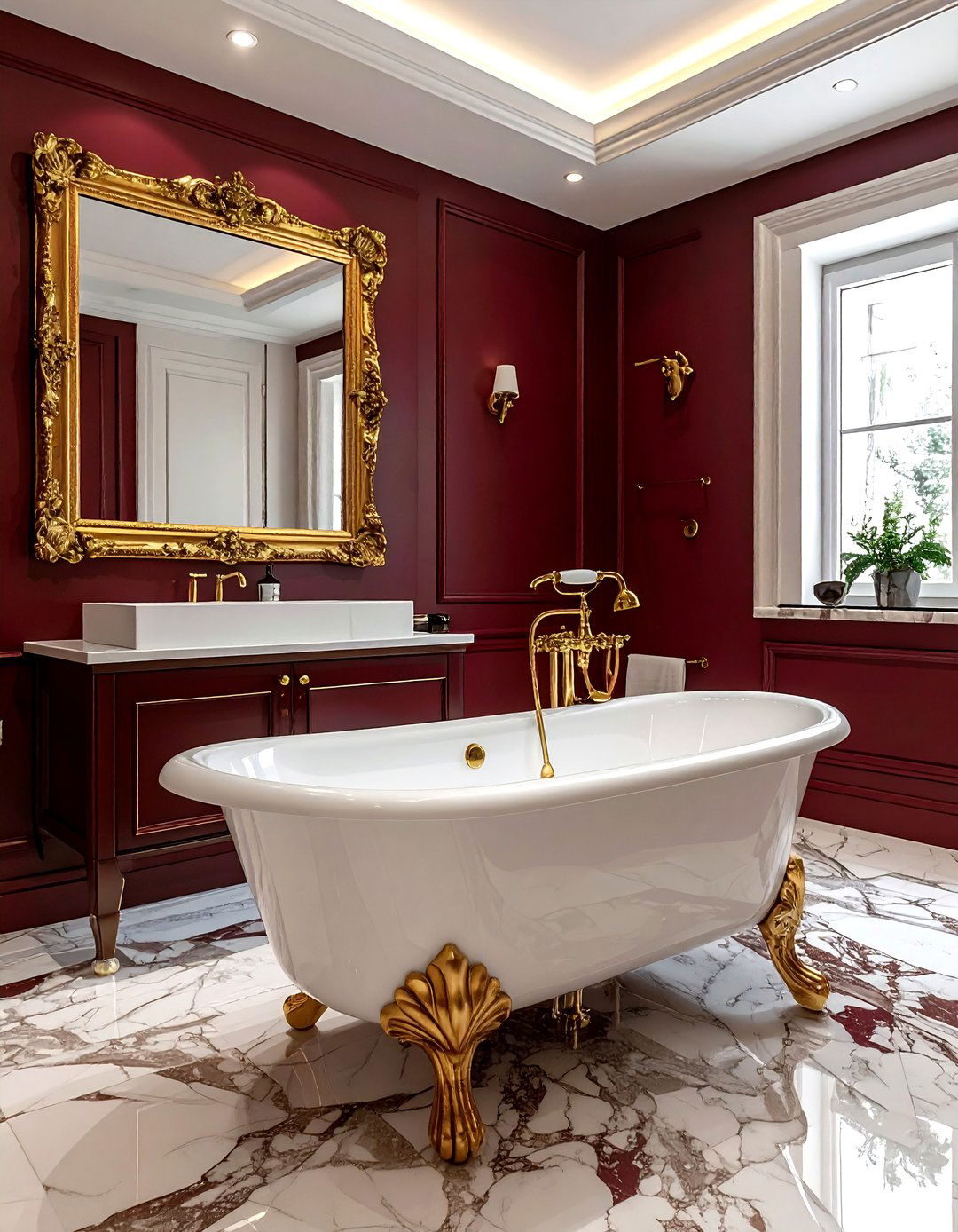 Burgundy and gold bathroom - 30 burgundy bathroom ideas