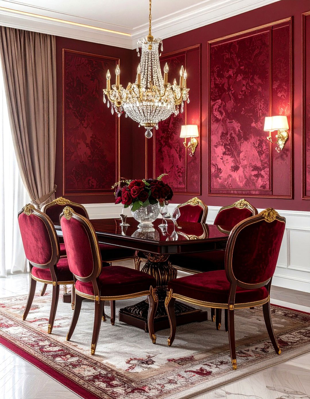 Burgundy and gold dining room - 30 burgundy dining room ideas