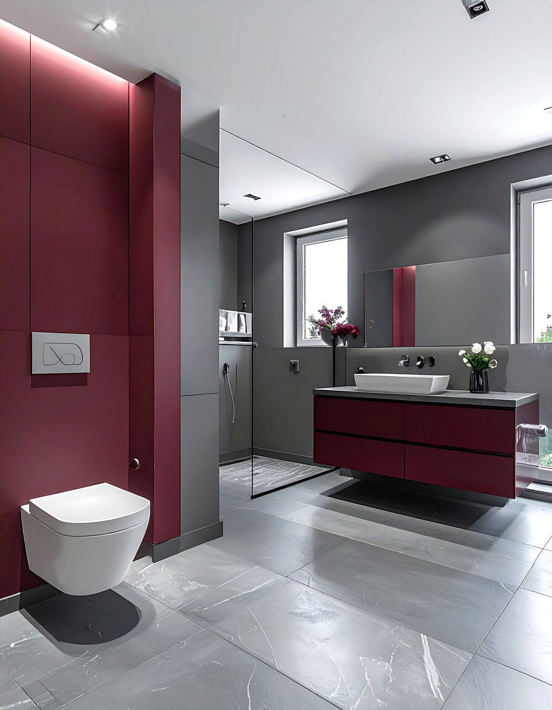 Burgundy and grey bathroom - 30 burgundy bathroom ideas