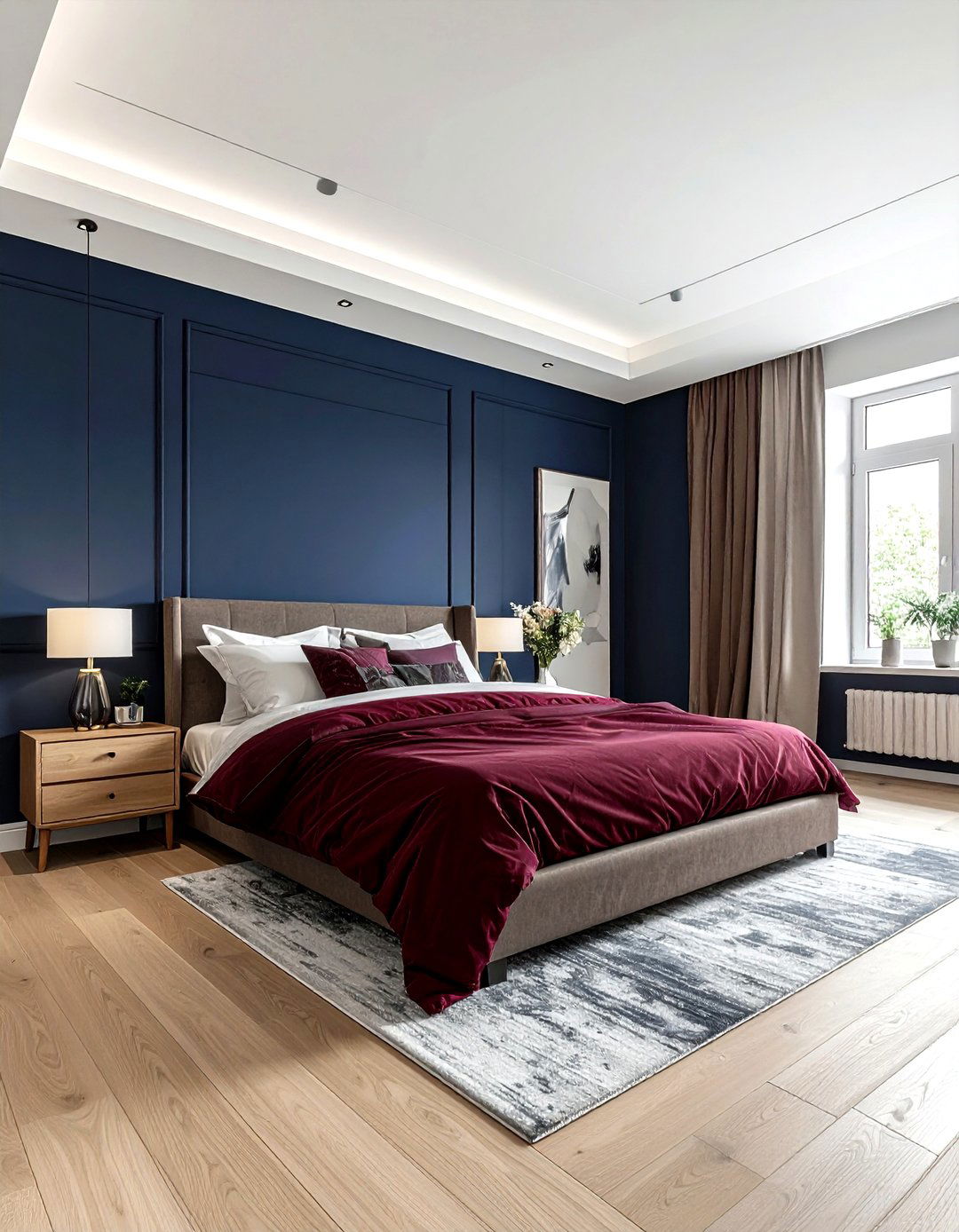 Burgundy and navy blue bedroom - 30 burgundy bedroom color schemes