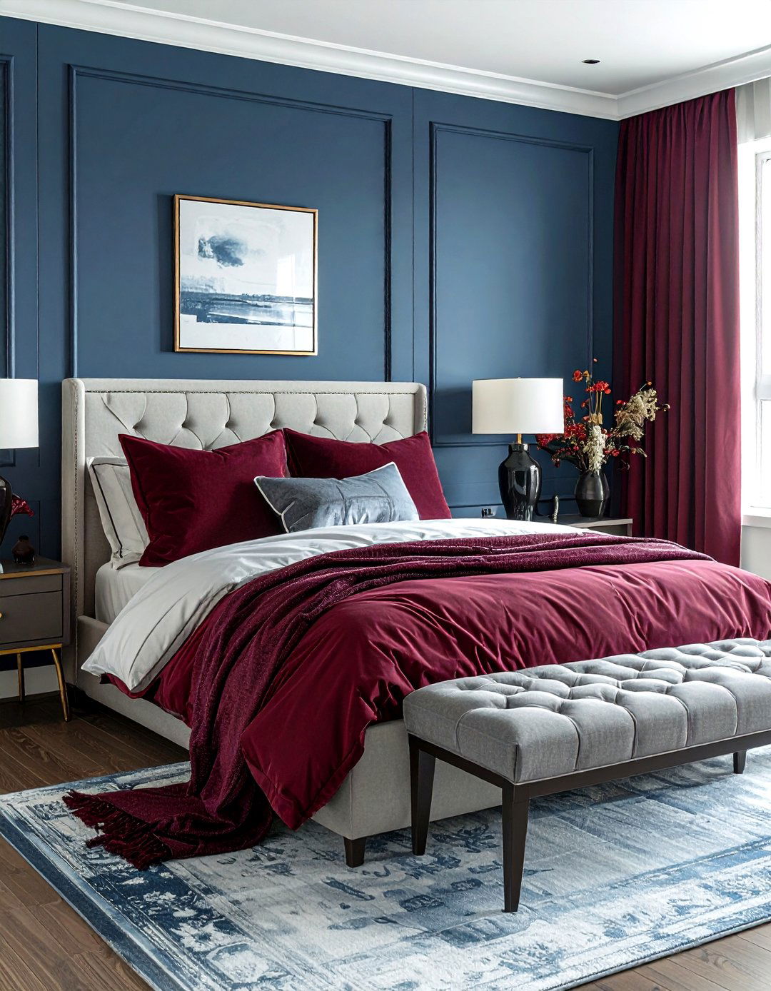 Burgundy and slate blue bedroom - 30 burgundy bedroom color schemes