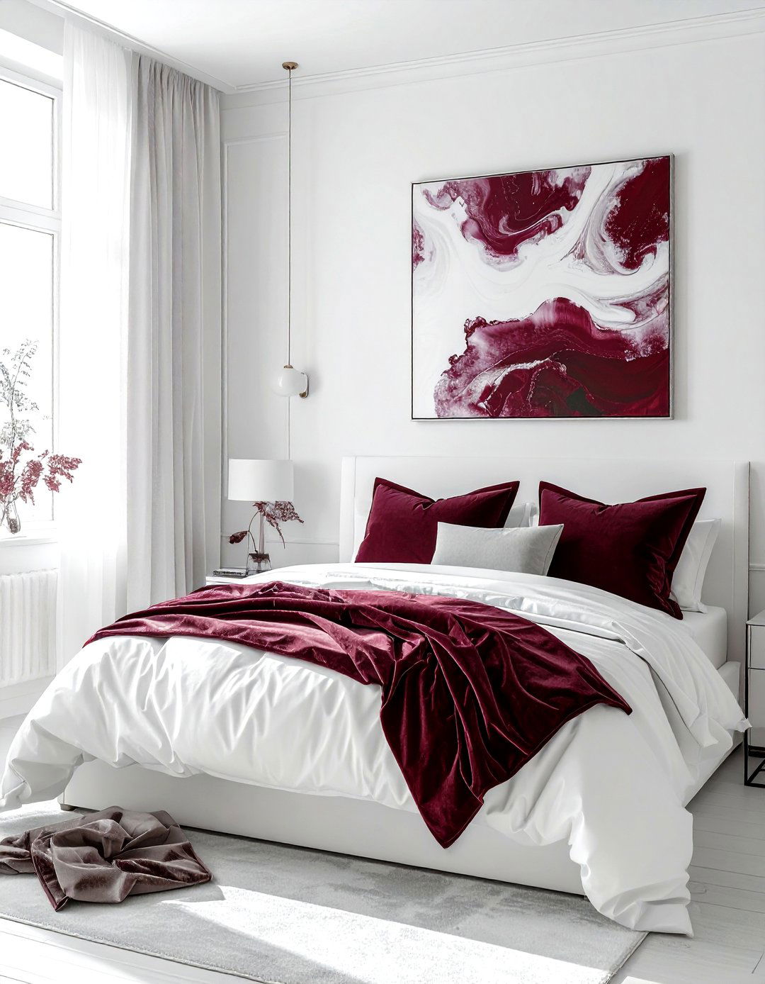 Burgundy and white art bedroom - 30 burgundy and white bedroom ideas