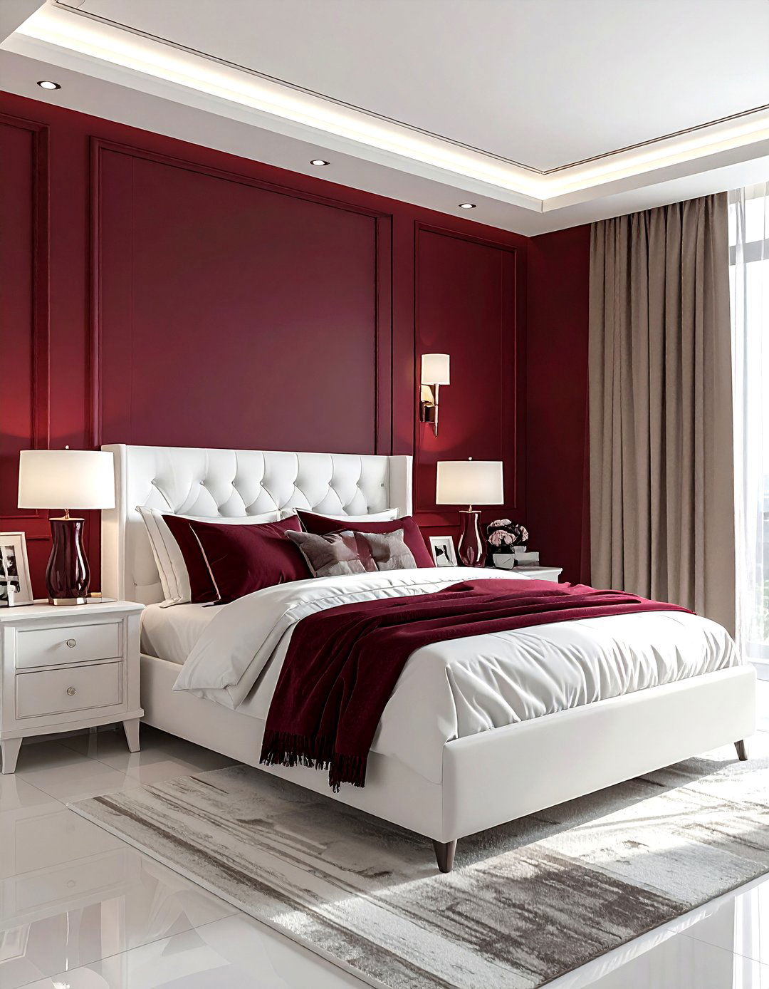 Burgundy and white bedroom lighting - 30 burgundy and white bedroom ideas