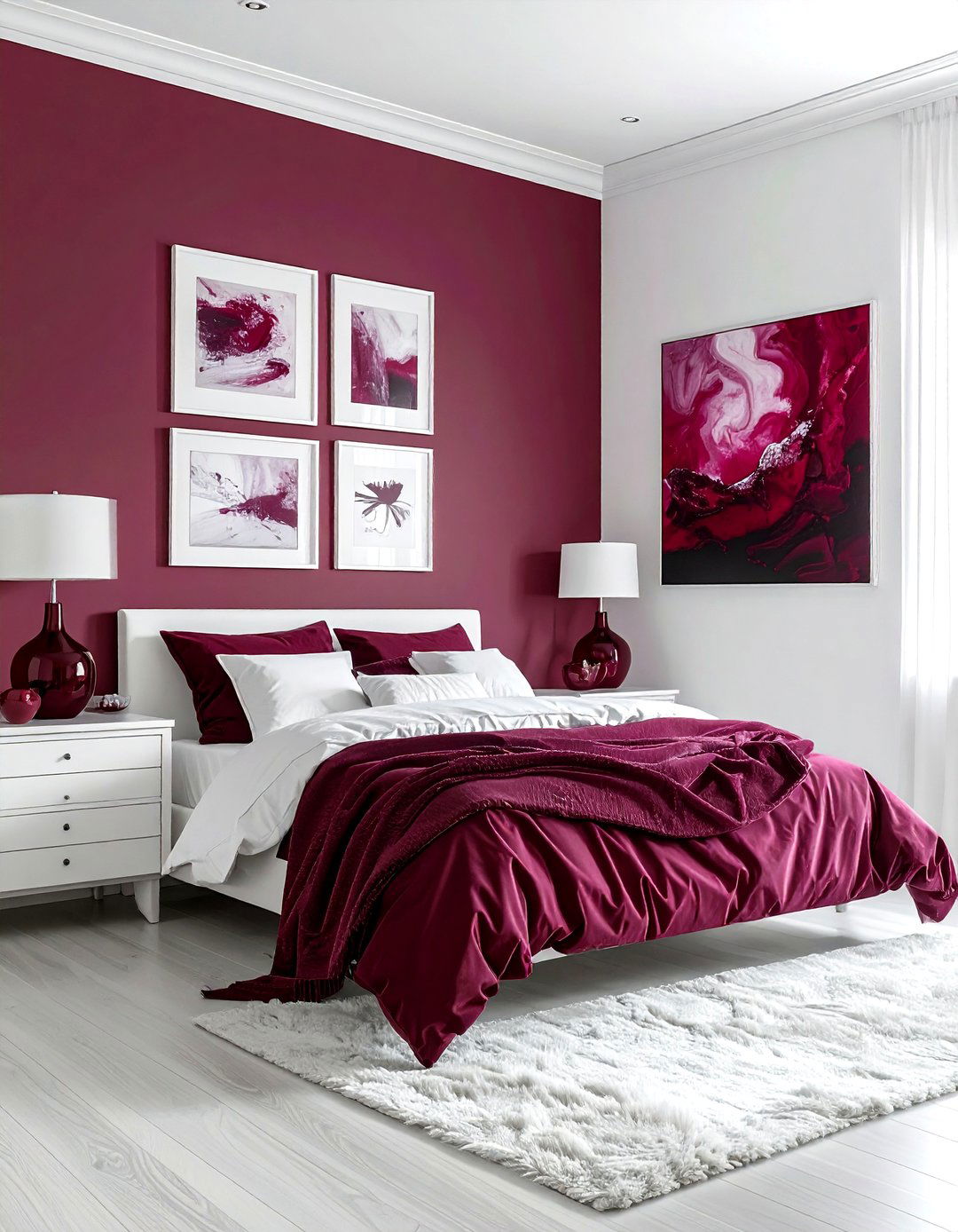 Burgundy and white bedroom wall decor - 30 burgundy and white bedroom ideas