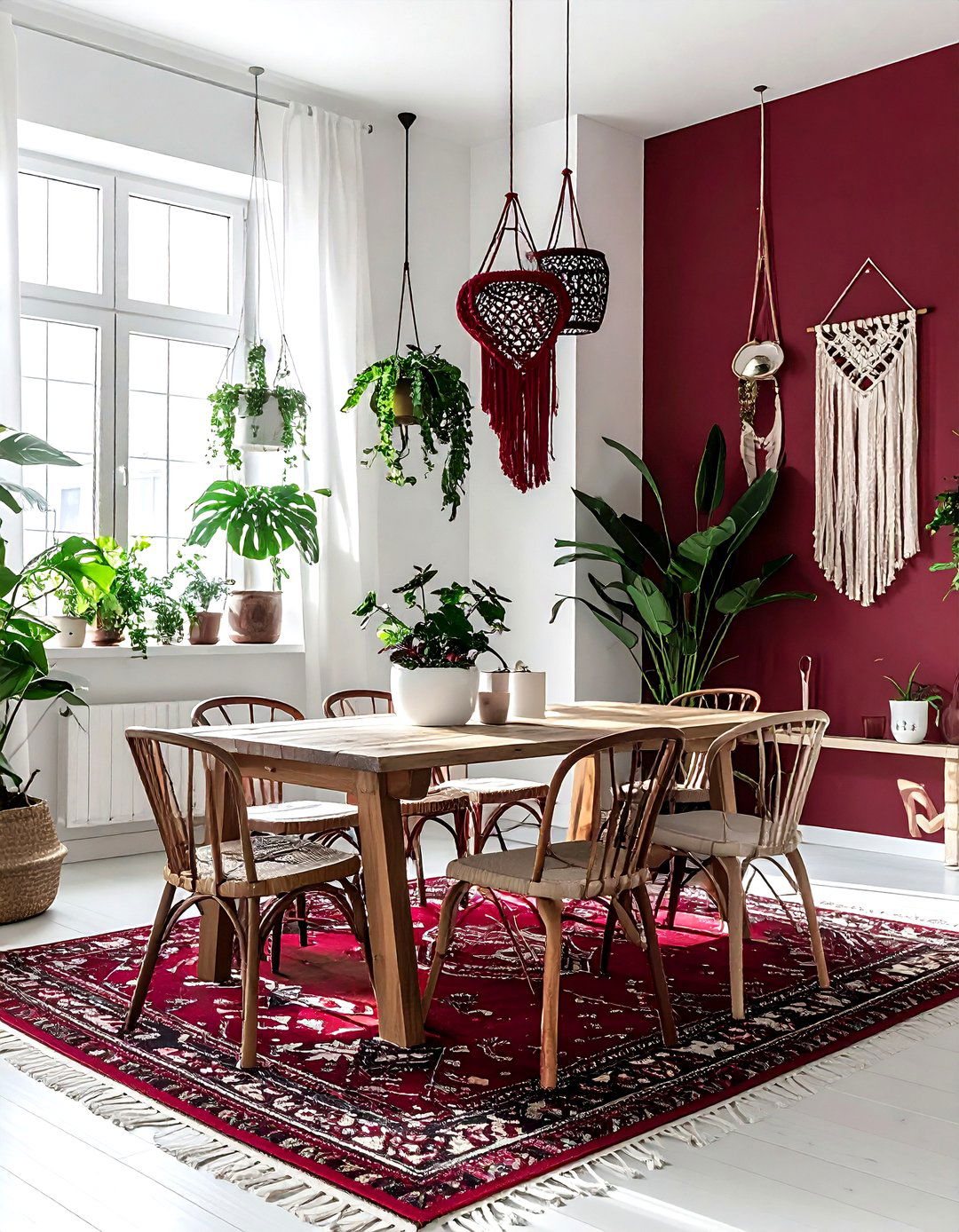 Burgundy and white bohemian dining room - 30 burgundy and white dining room ideas