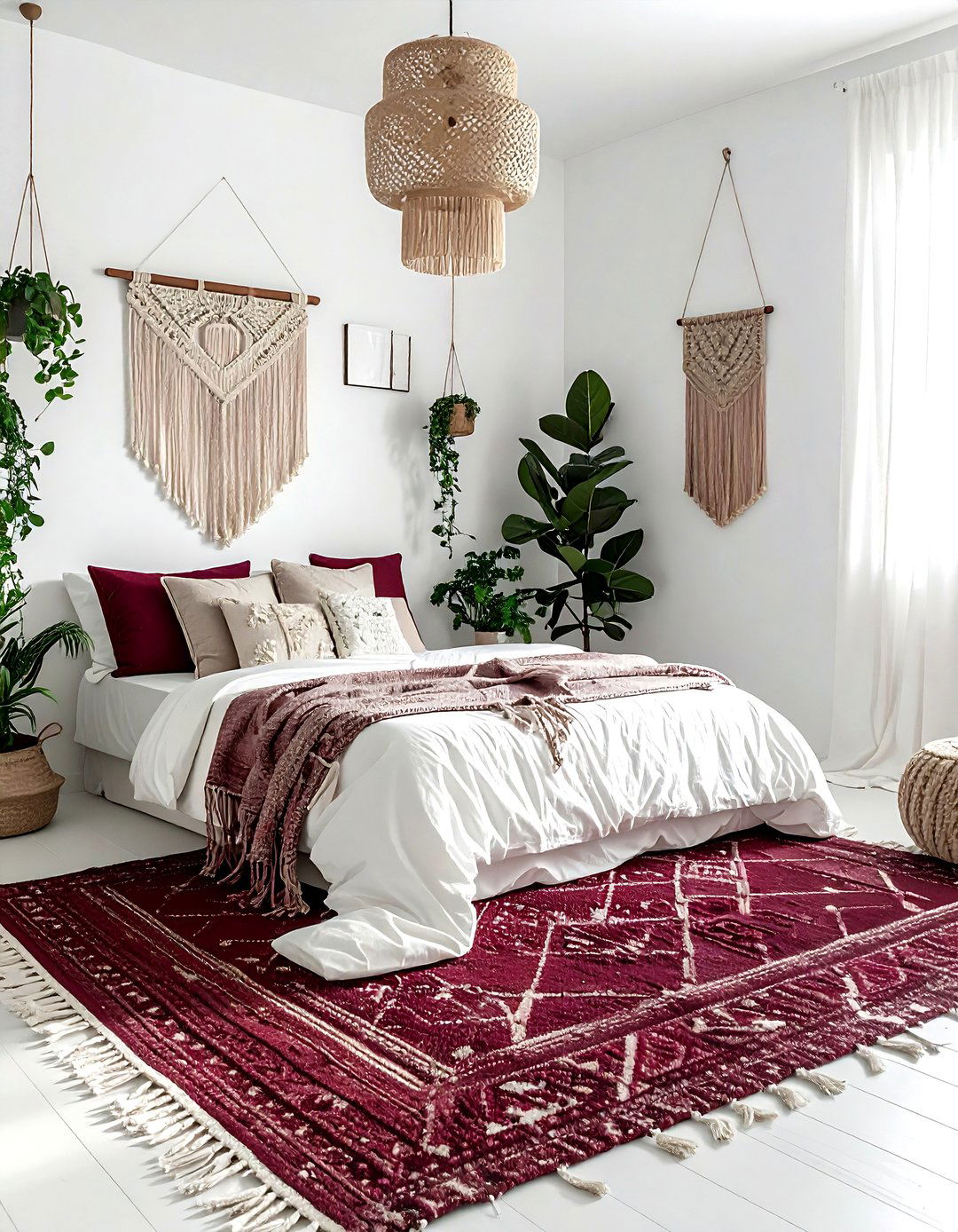 Burgundy and white boho bedroom - 30 burgundy and white bedroom ideas
