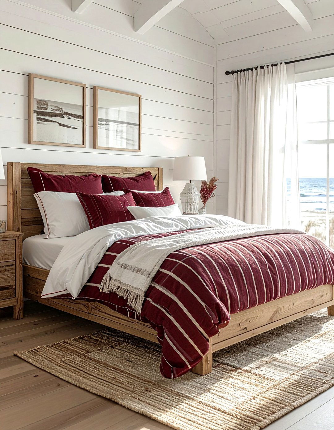 Burgundy and white coastal bedroom - 30 burgundy and white bedroom ideas