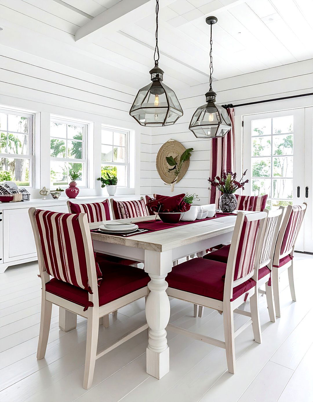 Burgundy and white coastal dining room - 30 burgundy and white dining room ideas