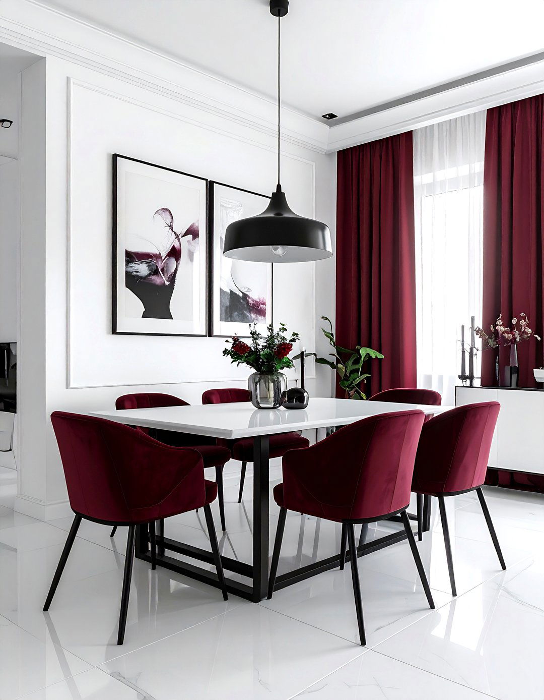Burgundy and white dining room black accents - 30 burgundy and white dining room ideas