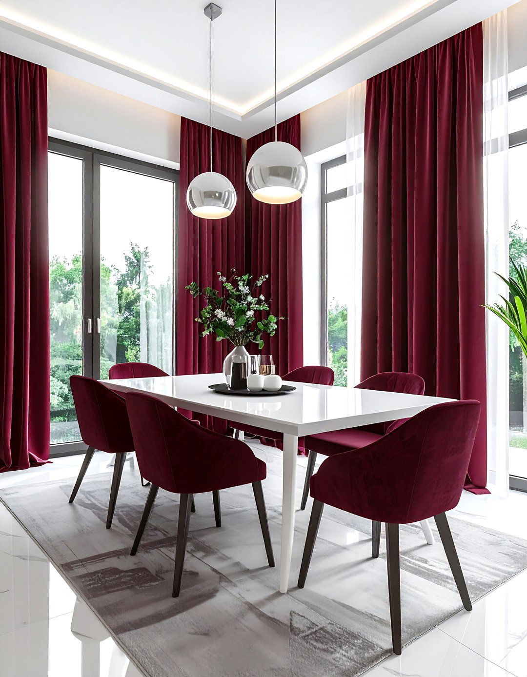 Burgundy and white dining room large window - 30 burgundy and white dining room ideas