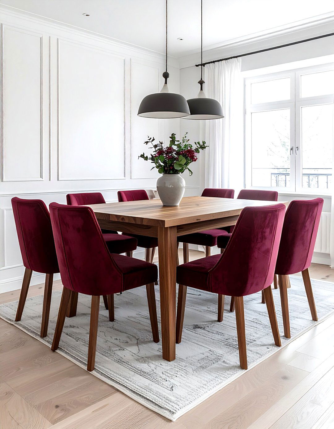Burgundy and white dining room wood table - 30 burgundy and white dining room ideas
