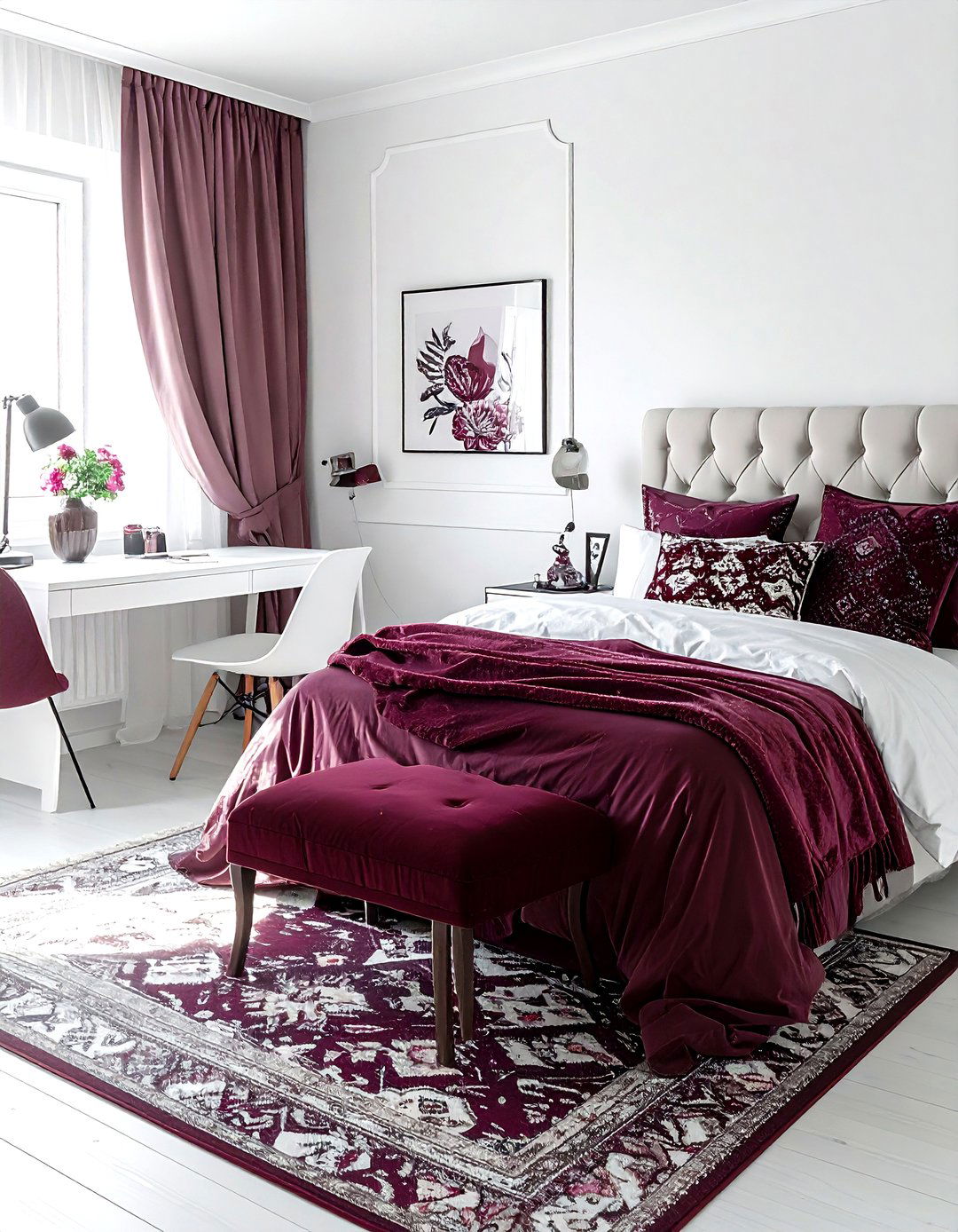 Burgundy and white eclectic bedroom - 30 burgundy and white bedroom ideas
