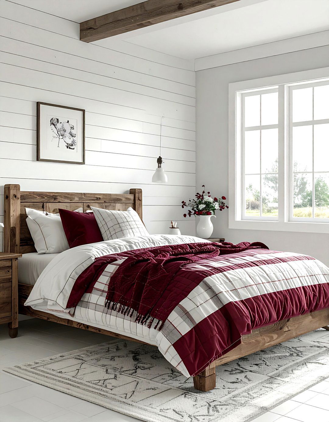 Burgundy and white farmhouse bedroom - 30 burgundy and white bedroom ideas