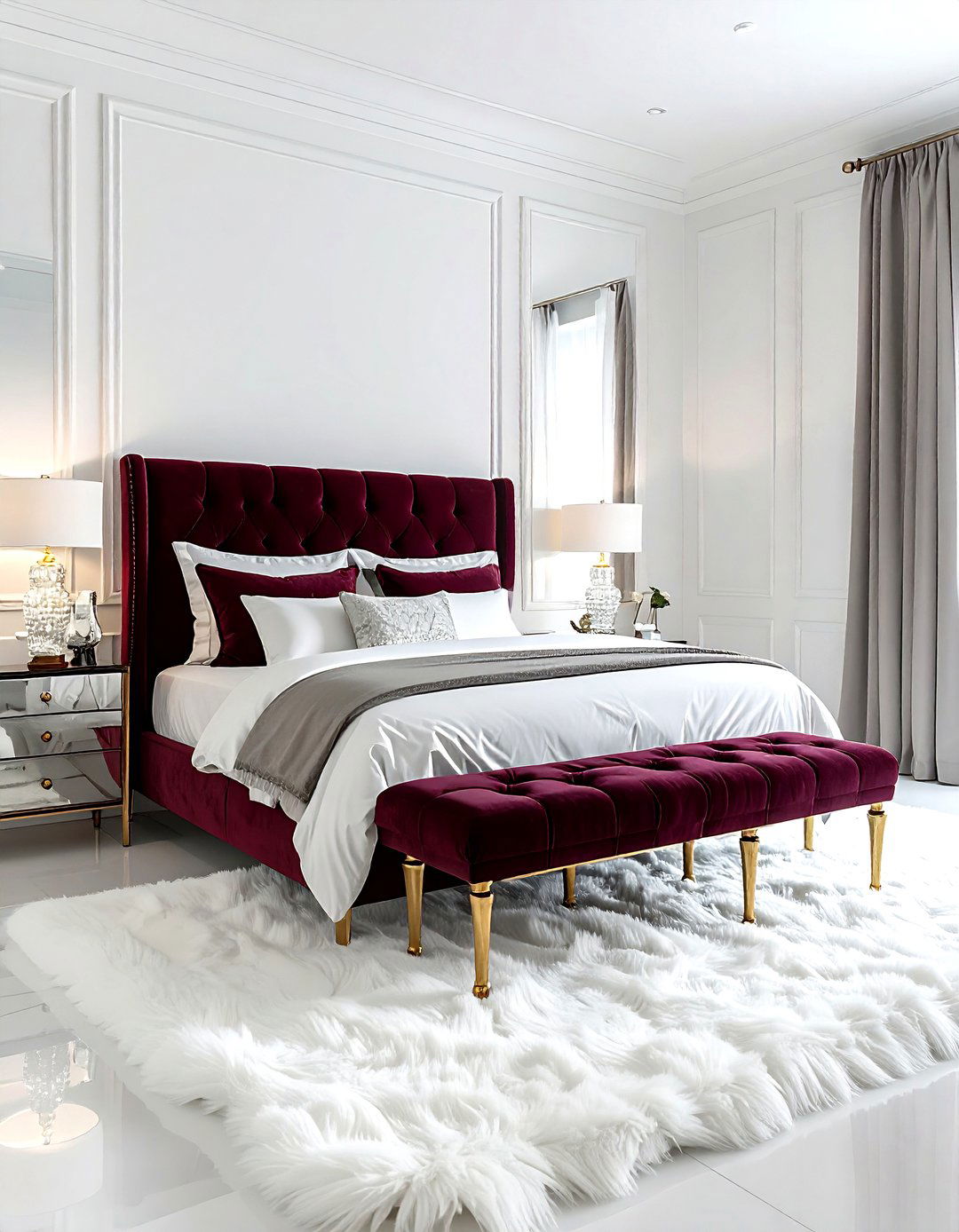 Burgundy and white glam bedroom - 30 burgundy and white bedroom ideas