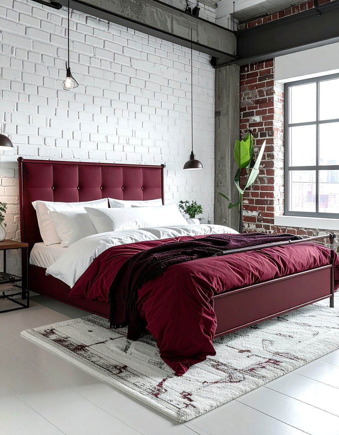 Burgundy and white industrial bedroom - 30 burgundy and white bedroom ideas