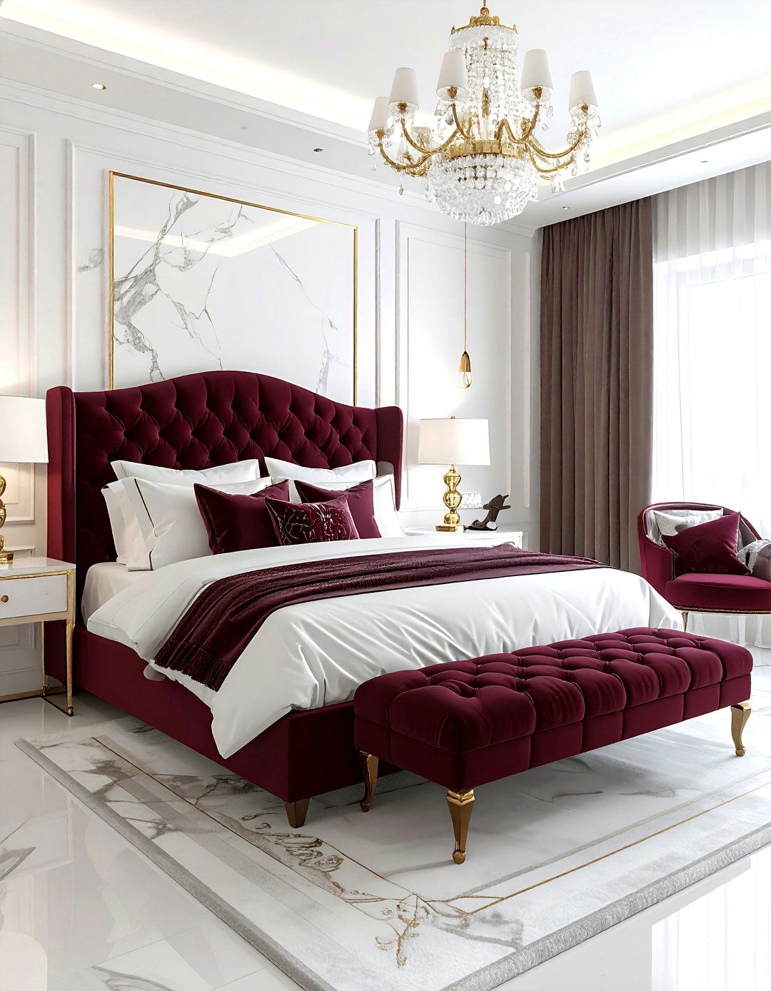 Burgundy and white luxury bedroom - 30 burgundy and white bedroom ideas