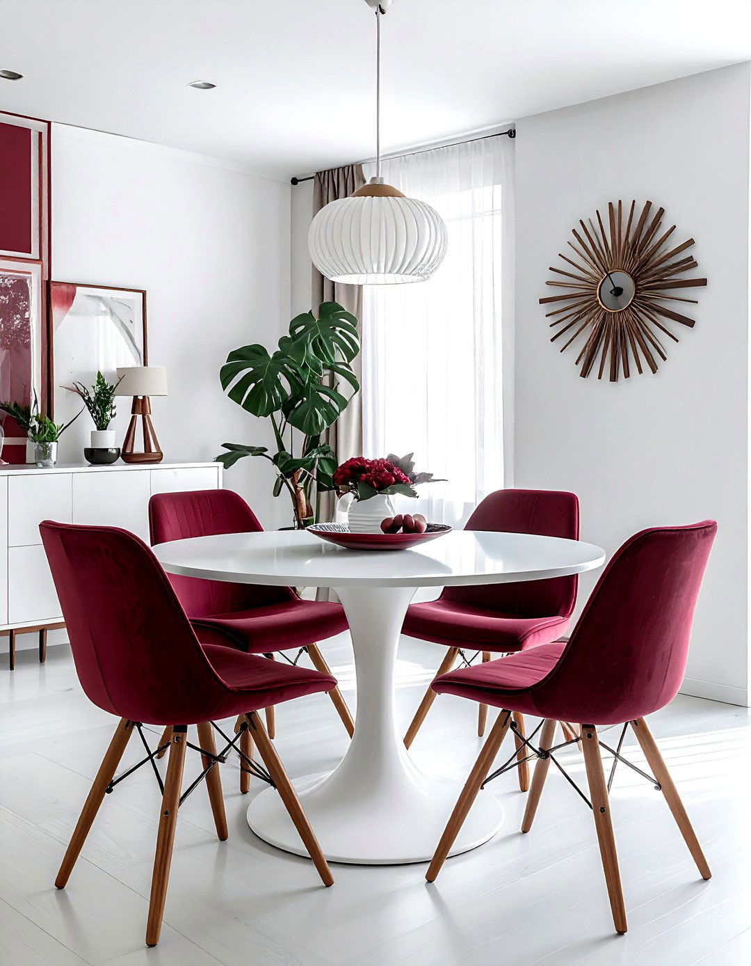 Burgundy and white mid century modern dining room - 30 burgundy and white dining room ideas