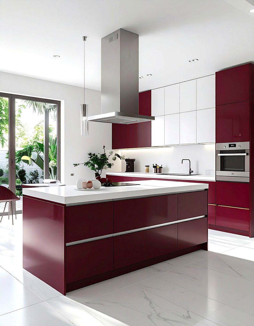 Burgundy and white minimalist kitchen - 30 burgundy and white kitchen ideas