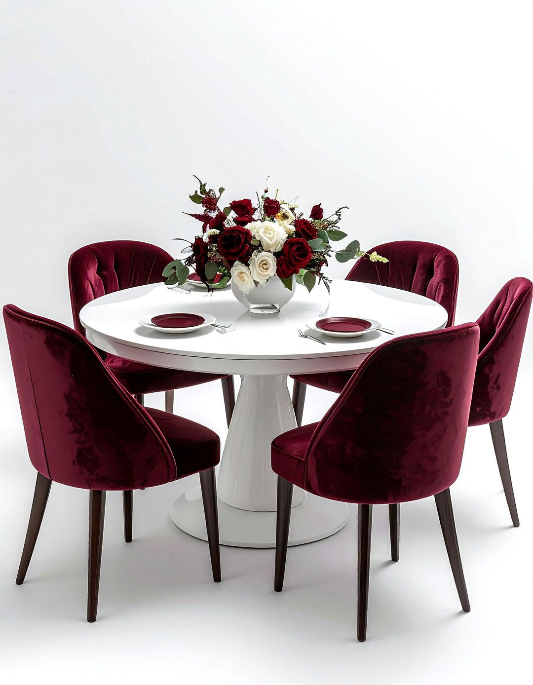Burgundy and white round table - 30 burgundy and white dining room ideas
