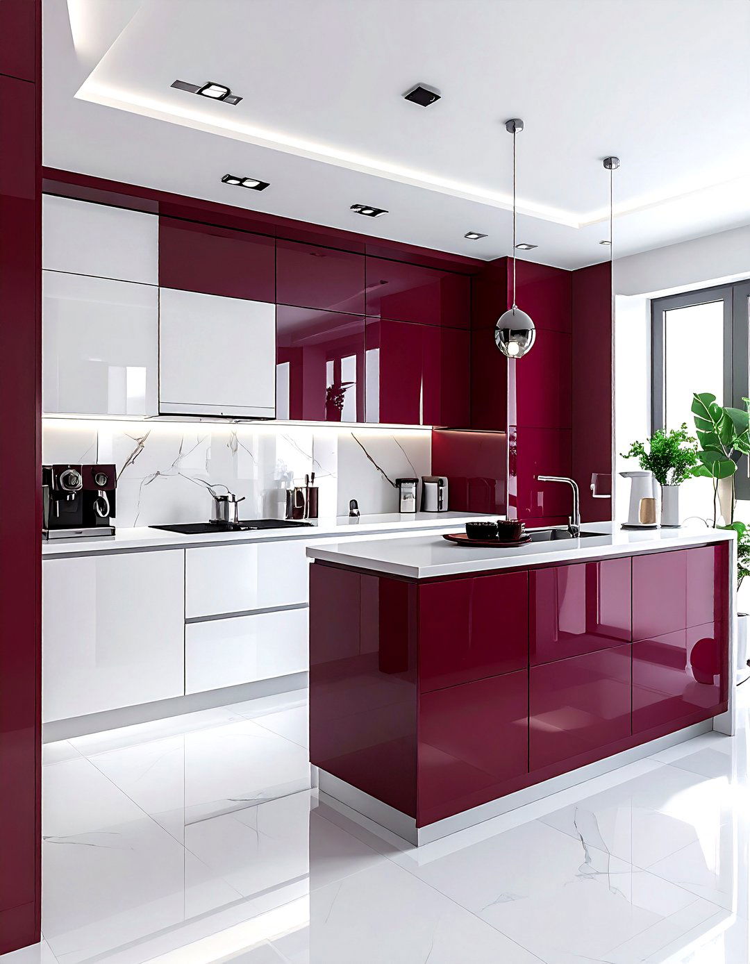 Burgundy and white small kitchen - 30 burgundy and white kitchen ideas
