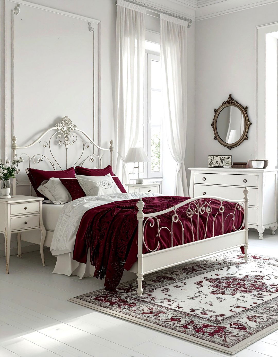 Burgundy and white vintage bedroom - 30 burgundy and white bedroom ideas