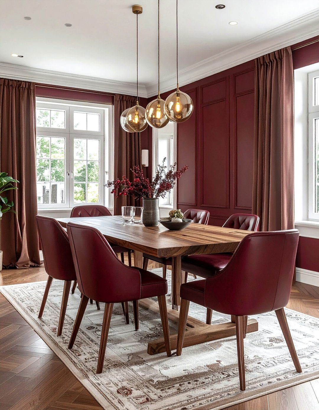 Burgundy and wood dining room - 30 burgundy dining room ideas