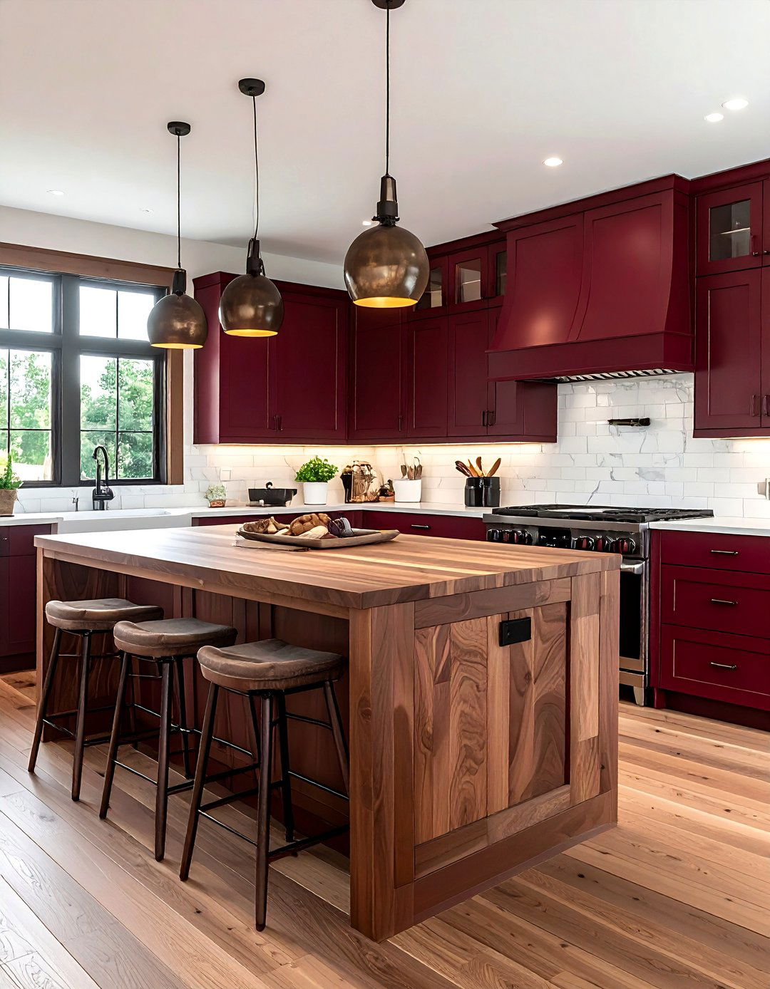 Burgundy and wood kitchen - 30 burgundy kitchen ideas