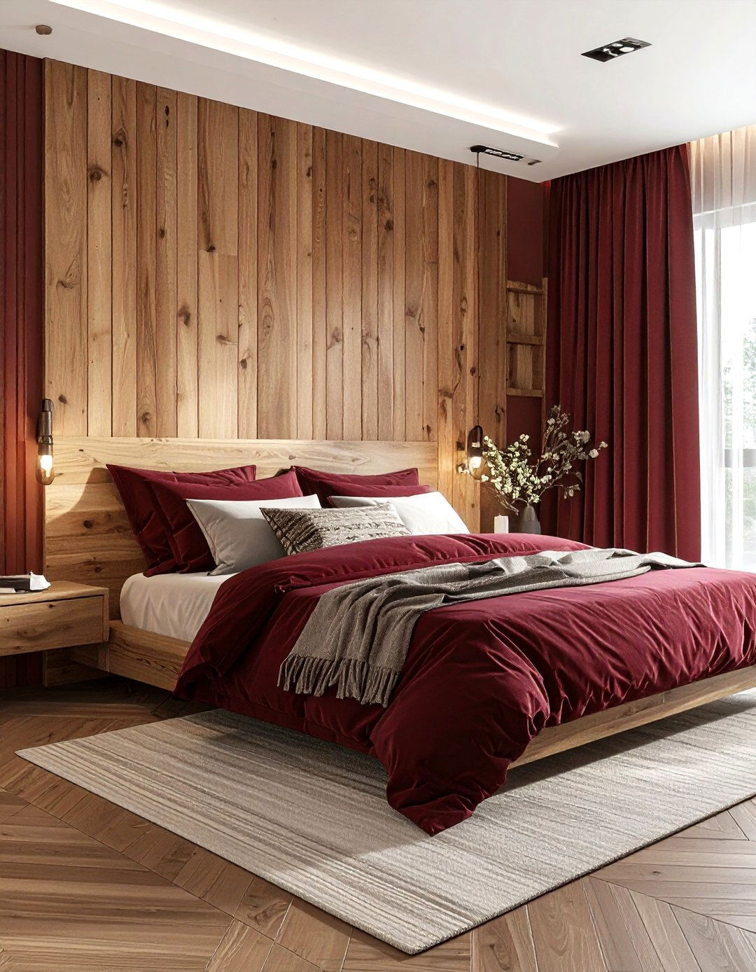 Burgundy and wood tones bedroom - 30 burgundy bedroom color schemes