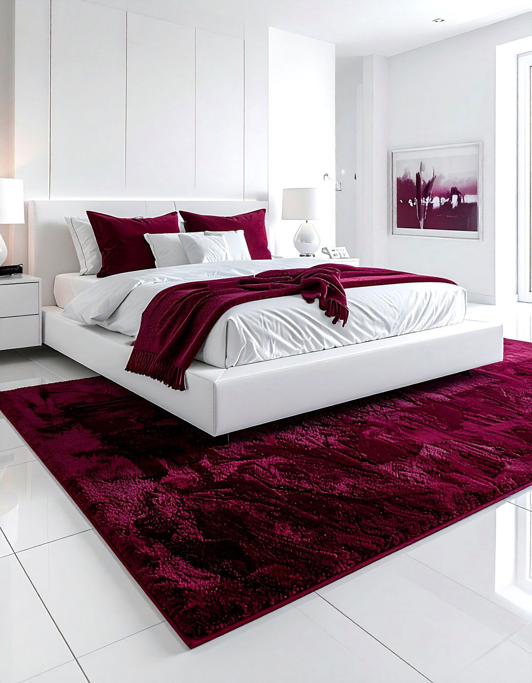 Burgundy area rug white bedroom floor - 30 burgundy and white bedroom ideas