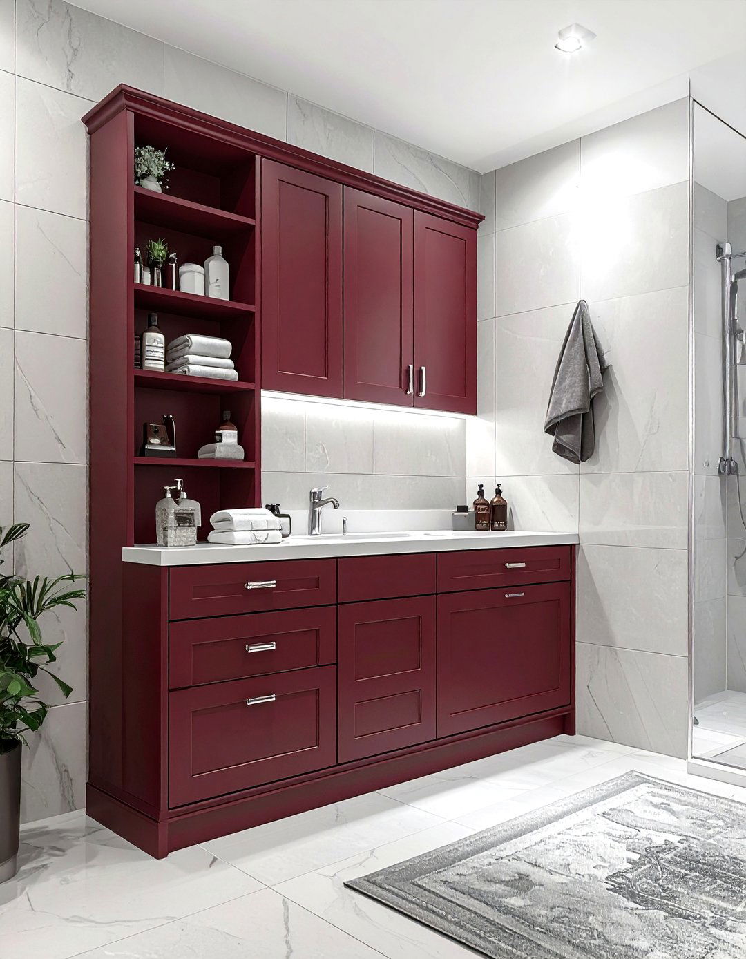 Burgundy bathroom cabinet - 30 burgundy bathroom ideas