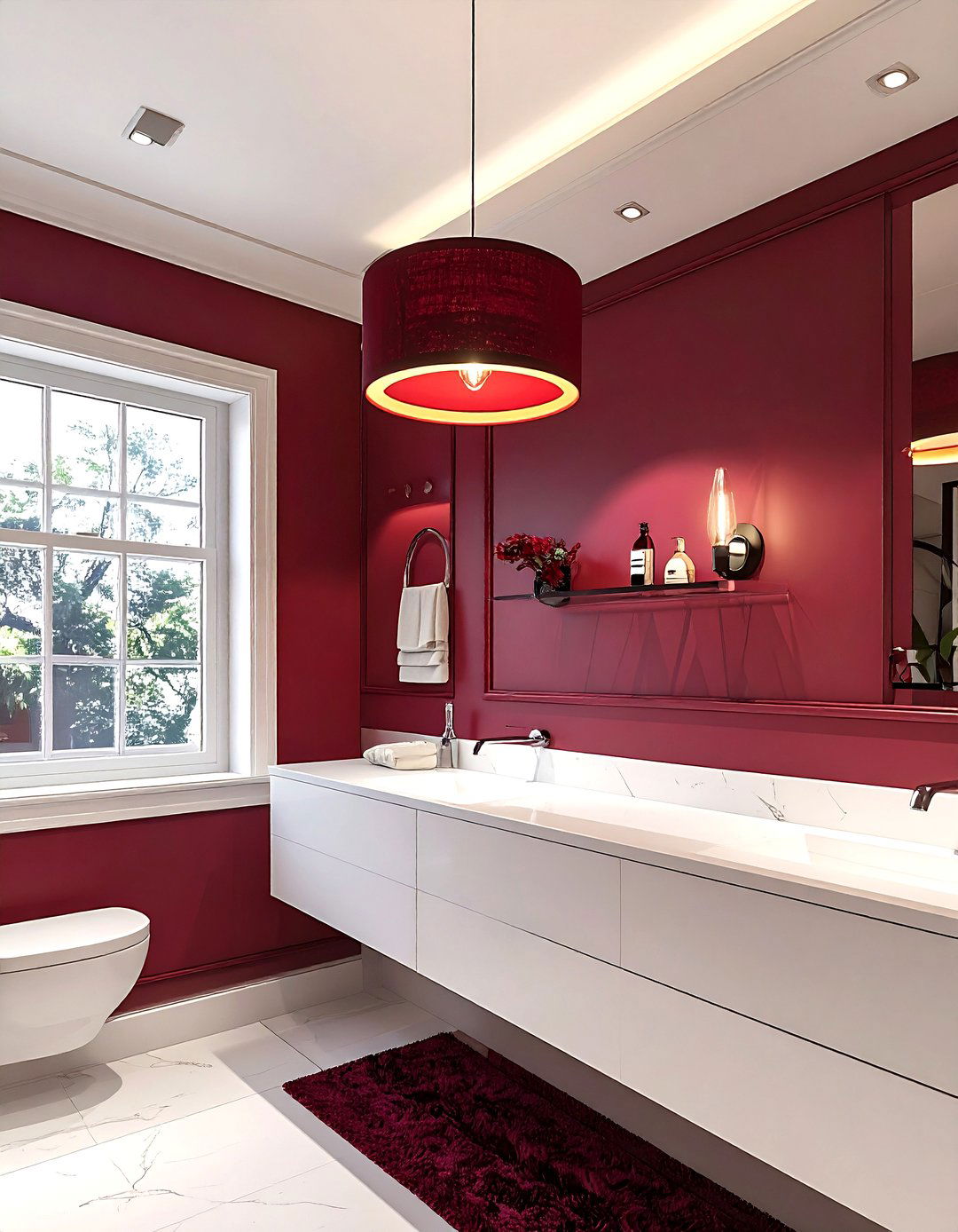 Burgundy bathroom lighting - 30 burgundy bathroom ideas