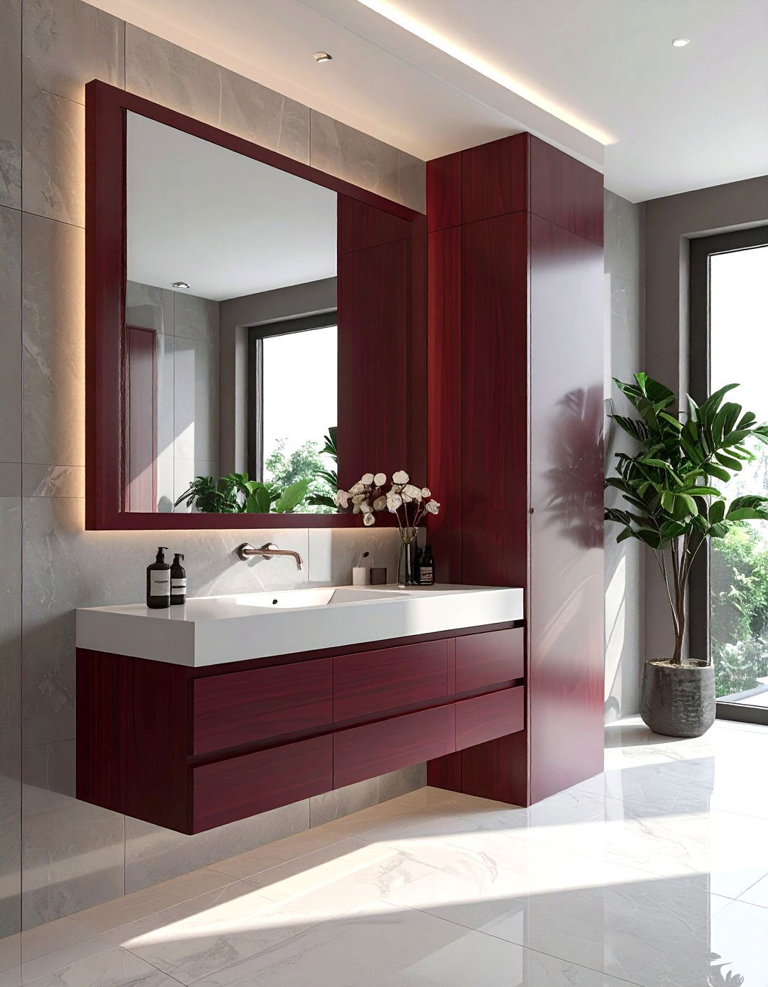 Burgundy bathroom mirror - 30 burgundy bathroom ideas