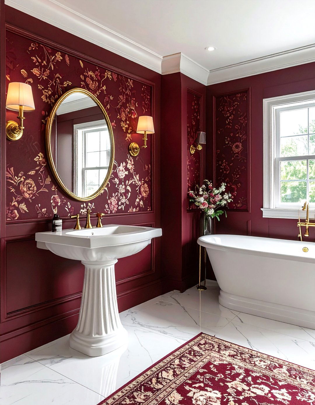Burgundy bathroom wallpaper - 30 burgundy bathroom ideas
