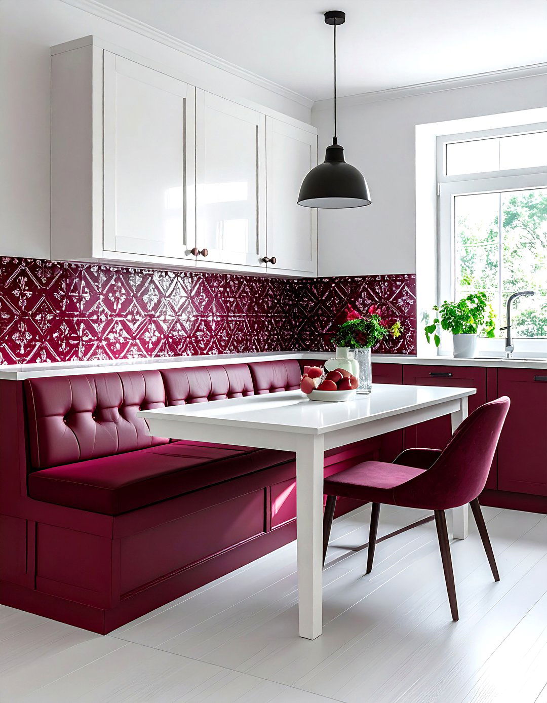 Burgundy breakfast nook white kitchen - 30 burgundy and white kitchen ideas