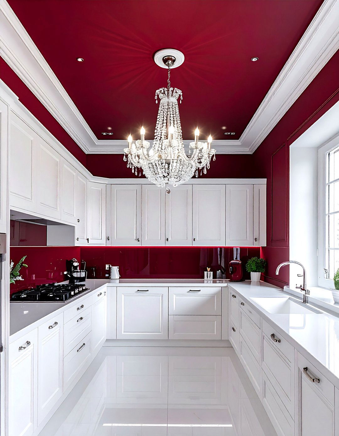 Burgundy ceiling white kitchen - 30 burgundy and white kitchen ideas