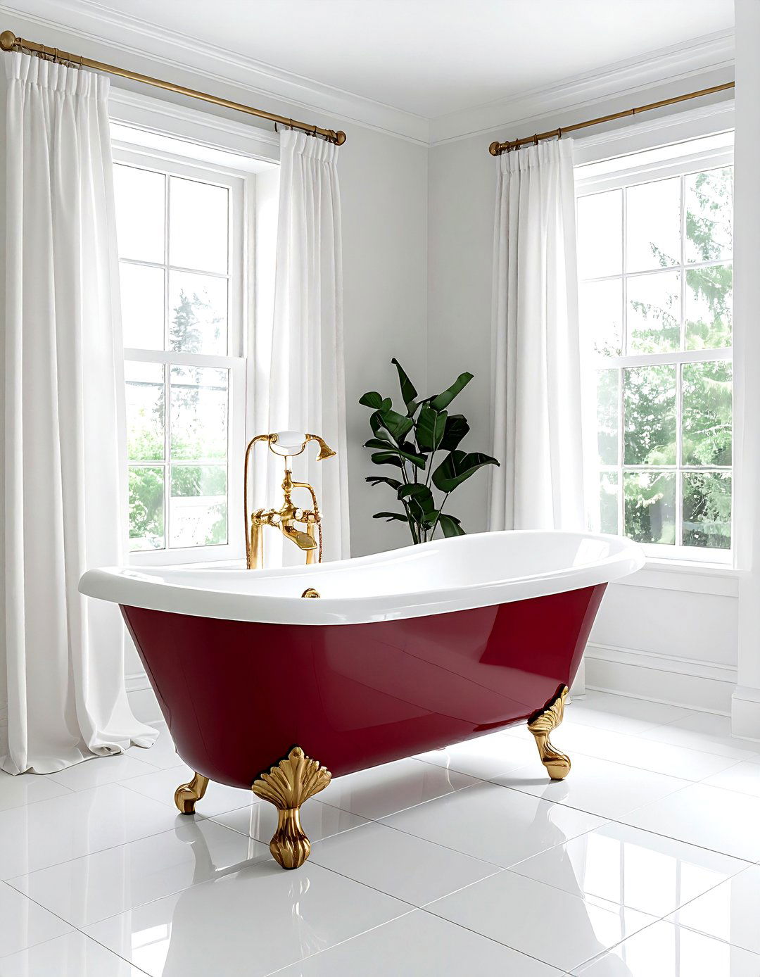 Burgundy clawfoot tub bathroom - 30 burgundy bathroom ideas