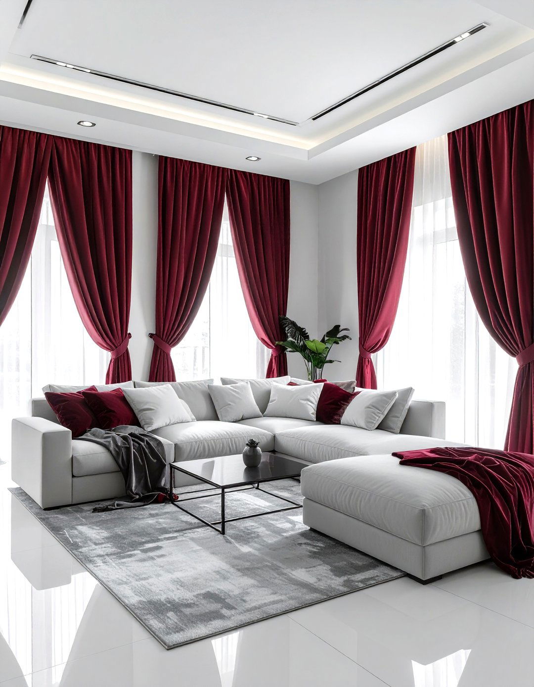 Burgundy curtains white living room - 30 burgundy and white living room ideas