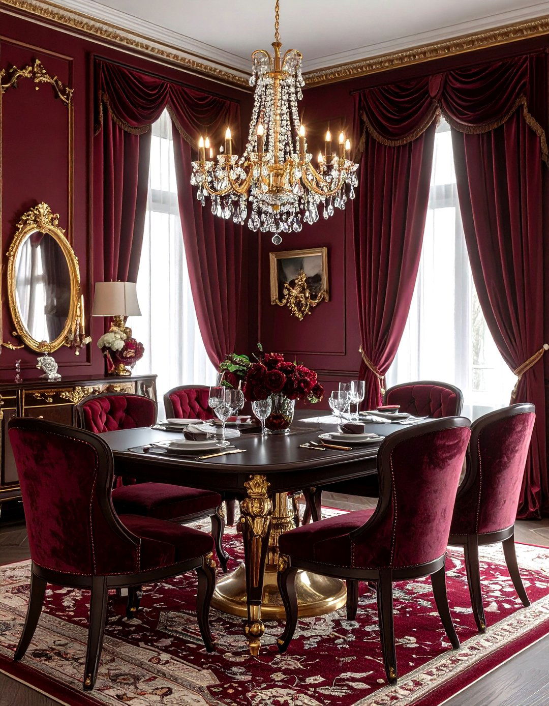 Burgundy dining room - 30 dining room accent color ideas