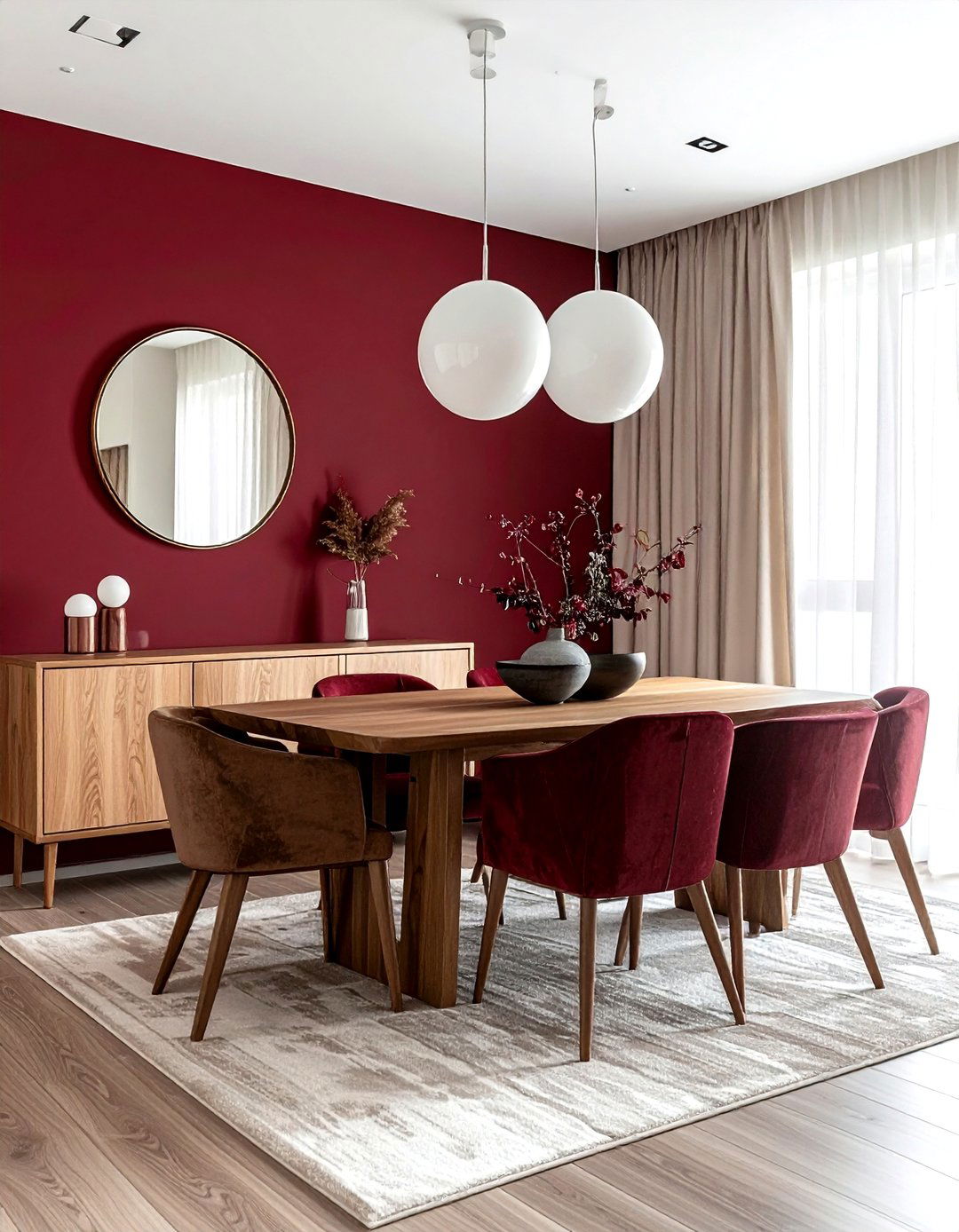 Burgundy dining room accent wall - 30 burgundy dining room ideas