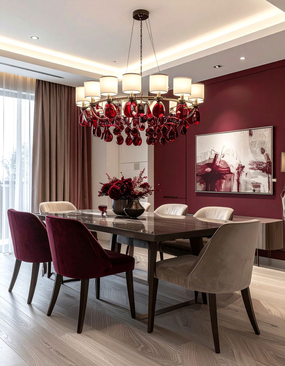 Burgundy dining room lighting - 30 burgundy dining room ideas