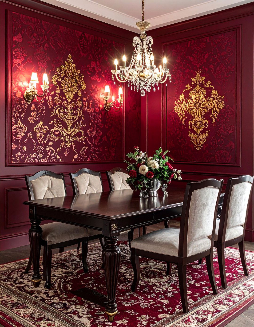 Burgundy dining room wallpaper - 30 burgundy dining room ideas