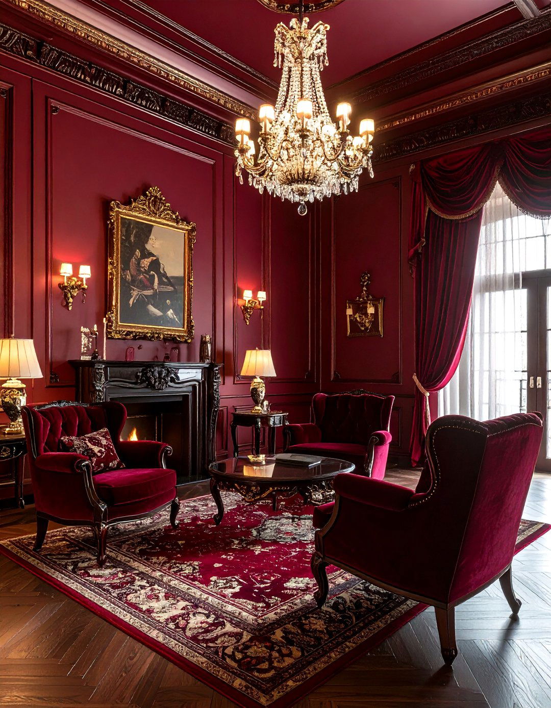 Burgundy formal parlor - 30 monochromatic decor ideas
