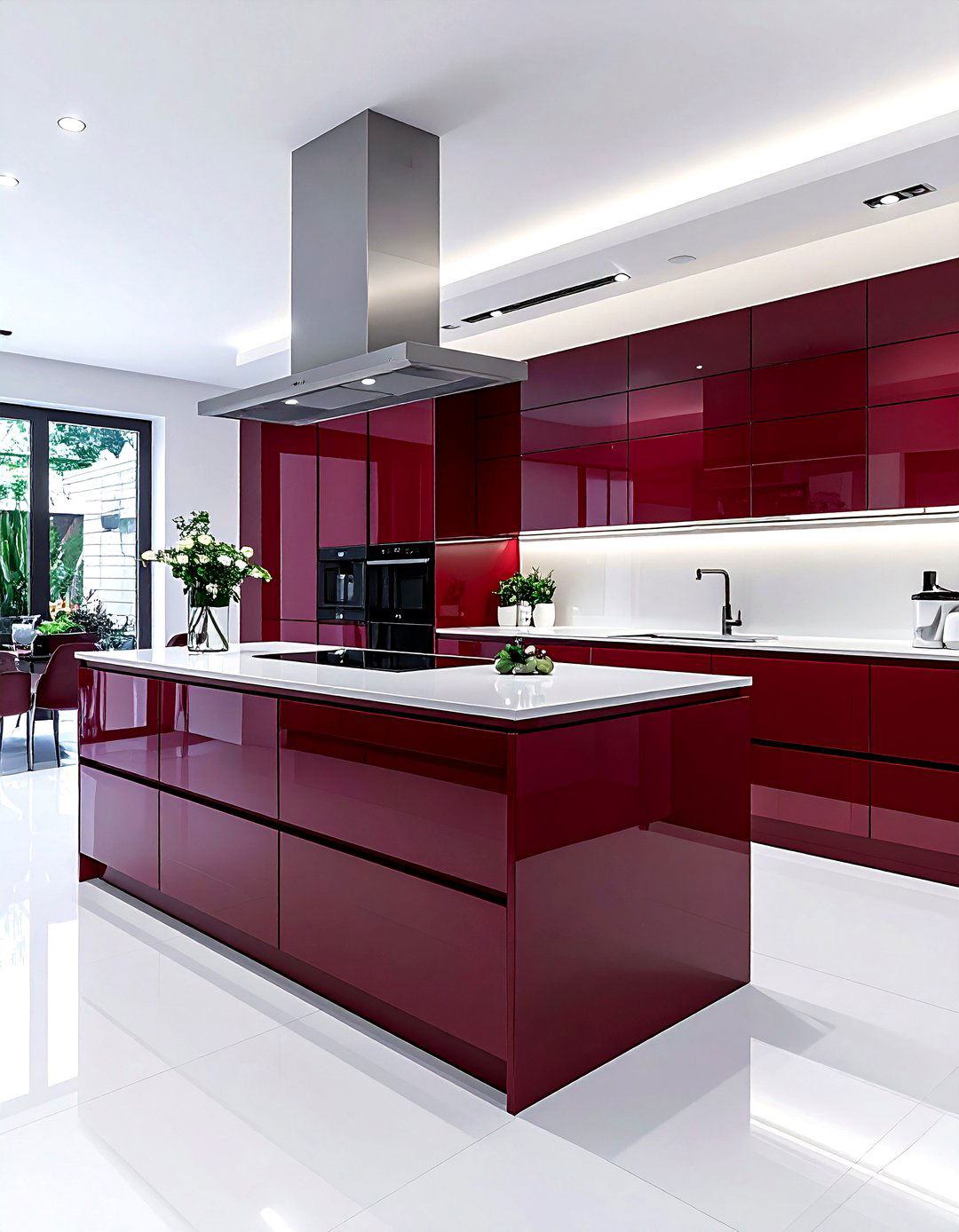 Burgundy gloss kitchen cabinets white floor - 30 burgundy and white kitchen ideas
