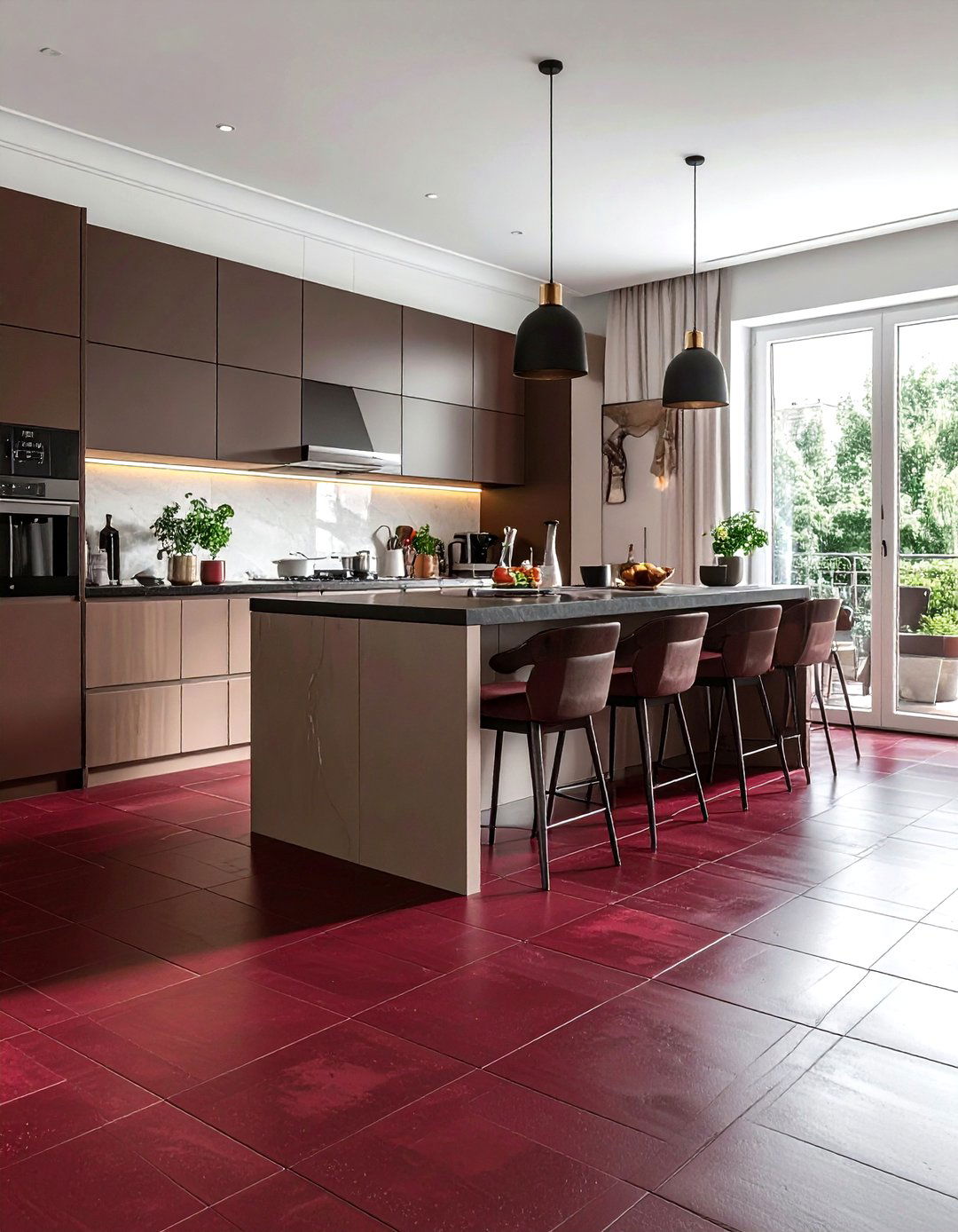 Burgundy kitchen floor - 30 burgundy kitchen ideas